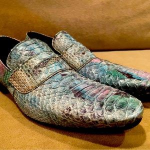 GIANNI BARBATO MEN’S MADE IN ITALY SNAKE SKIN LEATHER SLIP ONS LOAFERS SHOES 9